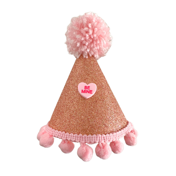 Coco & Pud Be Mine Rose Gold & Pink Glitter Dog Party Hat