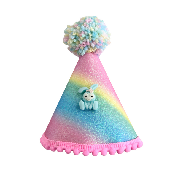 Coco & Pud Rainbow Glitter Blue Bunny Easter Dog Party Hat
