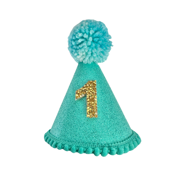 Coco & Pud Aqua Gold Number Birthday Dog Party Hat