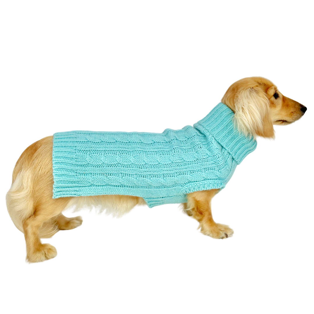Coco & Pud Dachshund Cable Dog Sweater/ Dog Jumper - Azure