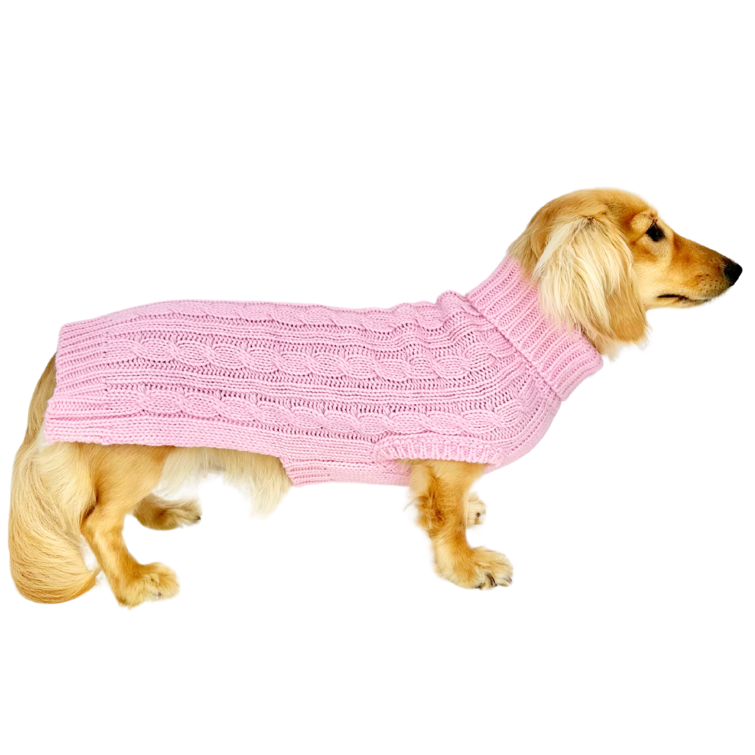 Coco & Pud Dachshund Cable Dog Sweater/ Dog Jumper - Light Pink