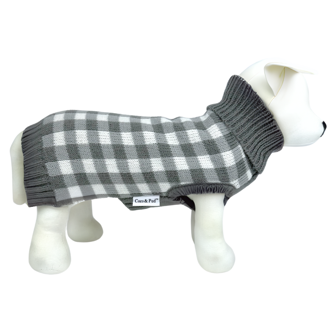 Gingham Dog Sweater Dog Jumper Grey