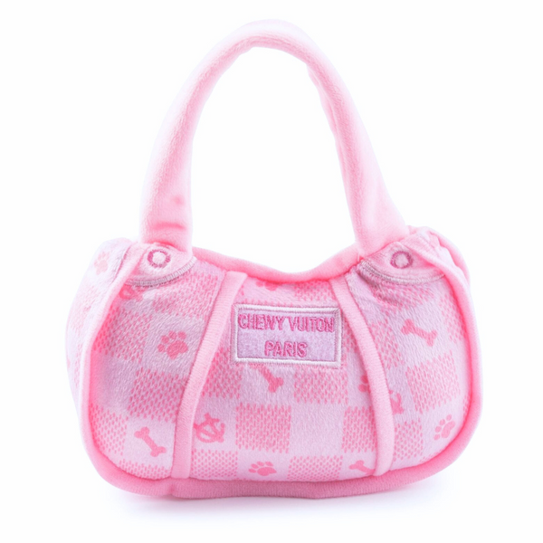 Coco & Pud Pink Chewy Vuiton Handbag Dog Toy front view - Haute Diggity Dog