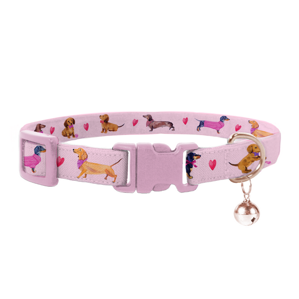 Coco & Pud Doxie Rose Cat Collar with safety buckle and rose gold bell