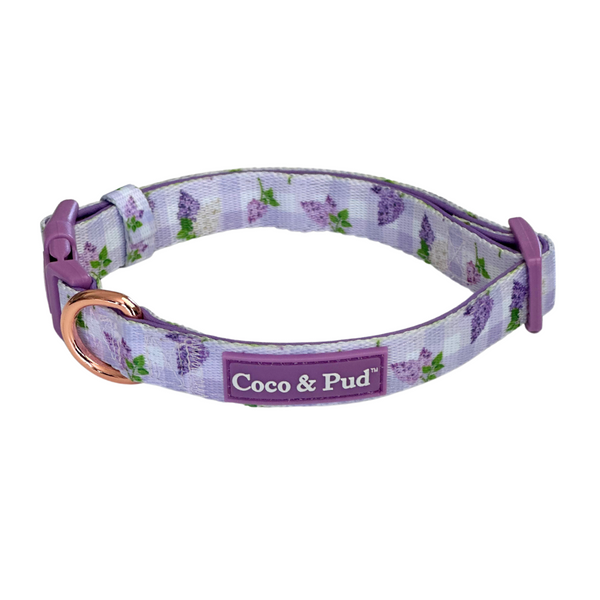 Coco & Pud Gingham Lilac Dog Collar