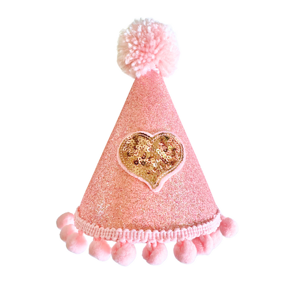 Coco & Pud Light Pink Glitter Heart Pet Party Hat