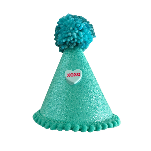 Coco & Pud XOXO Aqua Glitter Dog Party Hat