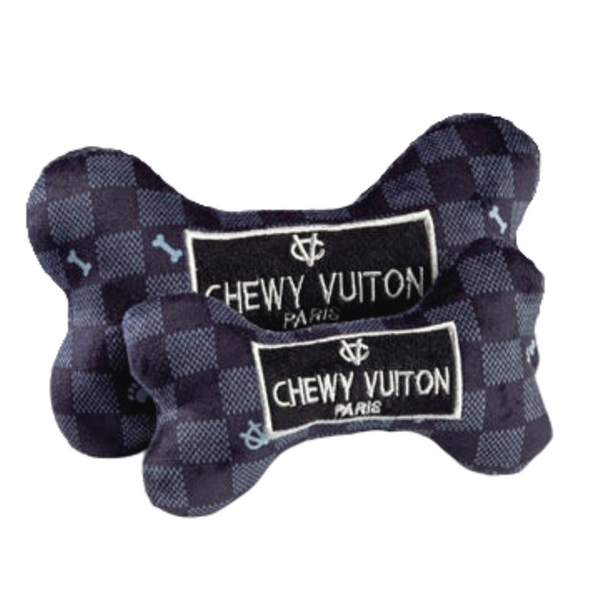 Coco & Pud Black Checker Chewy Vuiton Bone Dog Toy - Haute Diggity Dog