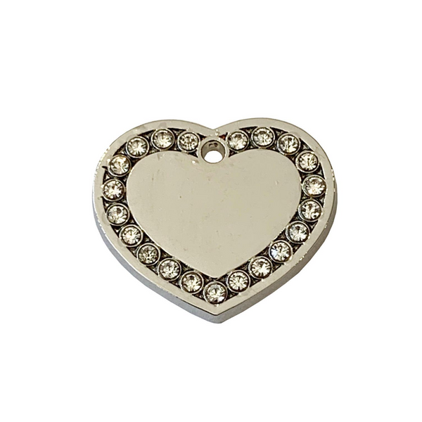 Coco & Pud Crystal Cat Heart ID Tag Silver