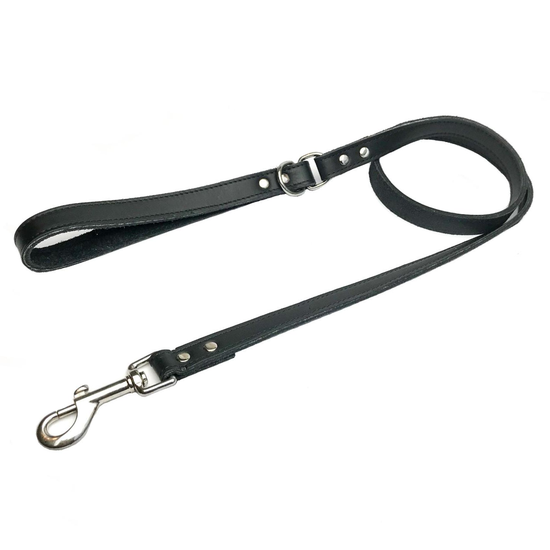 Black leather top dog lead
