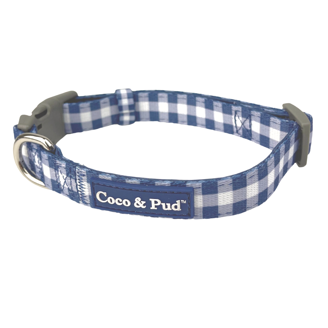 Gingham French Navy Dog Collar