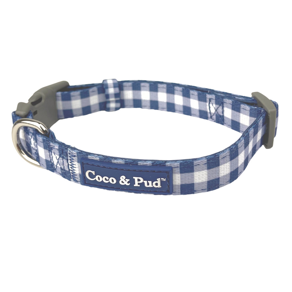 Coco & Pud Gingham French Navy Dog Collar