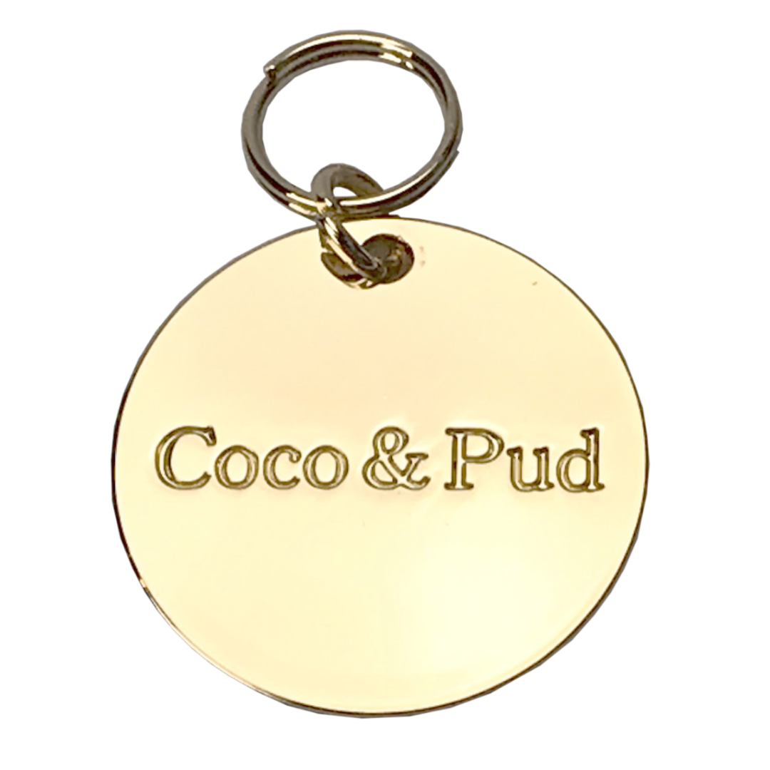 Round Dog ID Tag Gold Coco Pud