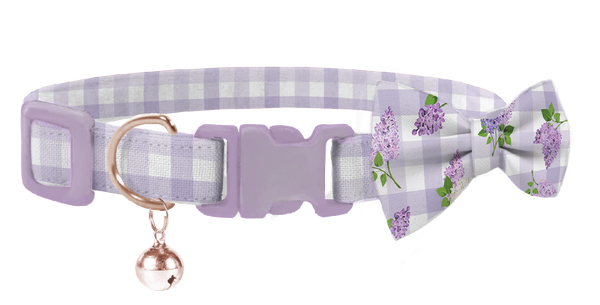 Gingham Lilac Cat Safety Collar & Bell