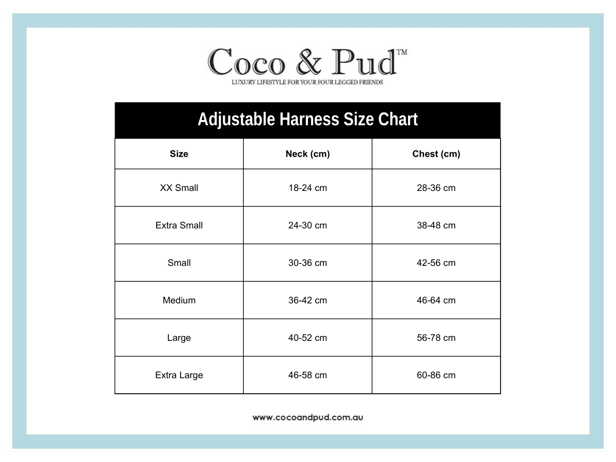 Coco & Pud Adjustable Harness Size Chart