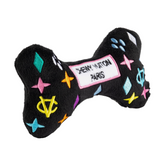 Coco & Pud Black Monogram Chewy Vuitton Bone Dog Toy on an angle- Haute Diggity Dog