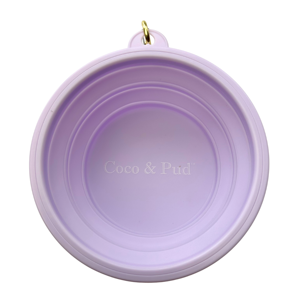 Coco & Pud Collapsible Silicone Dog Bowl extended view from above- Lilac