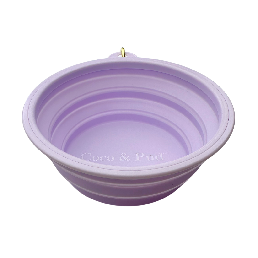 Coco & Pud Collapsible Silicone Dog Bowl extended side view- Lilac