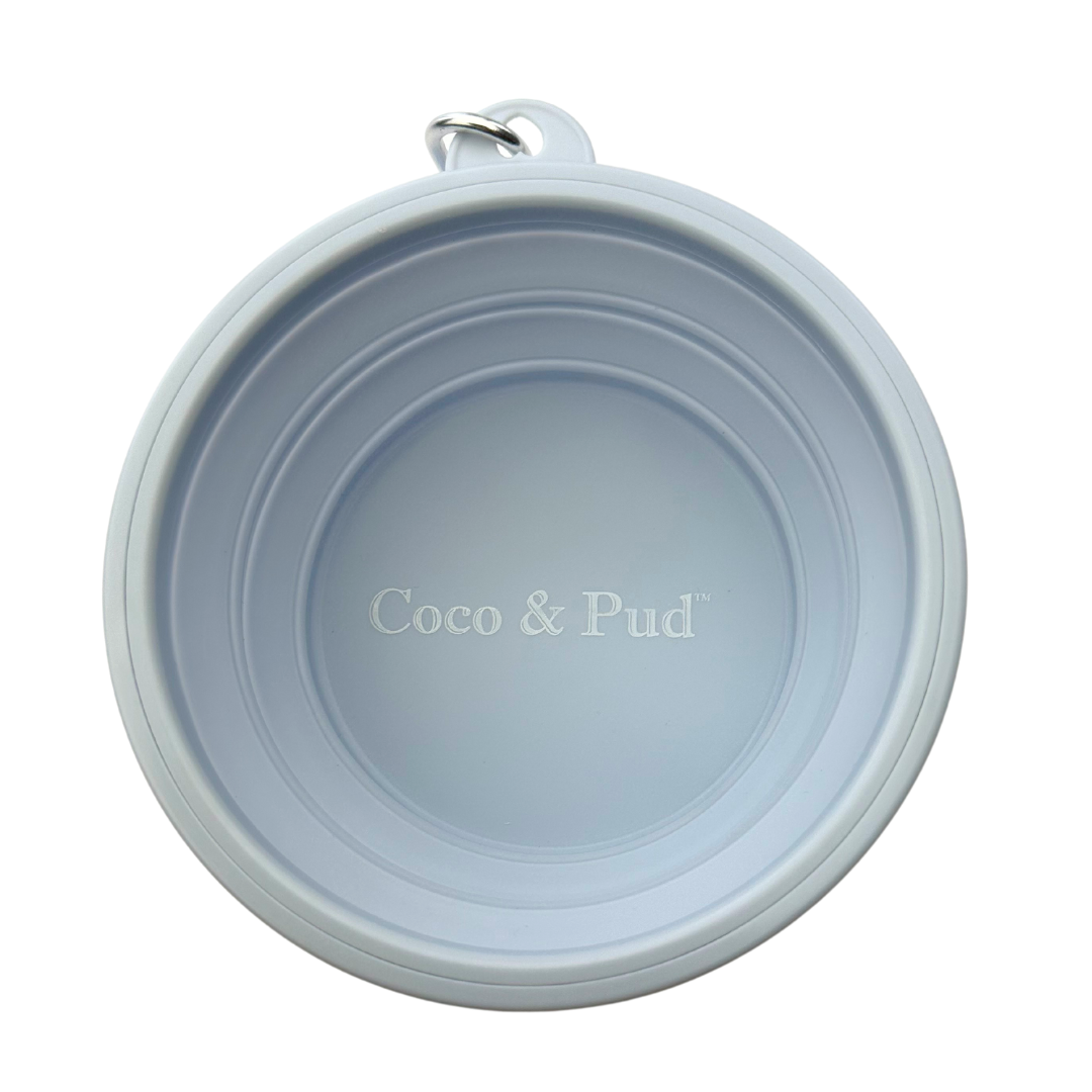 Coco & Pud Collapsible Silicone Dog Bowl extended view from above- Grey