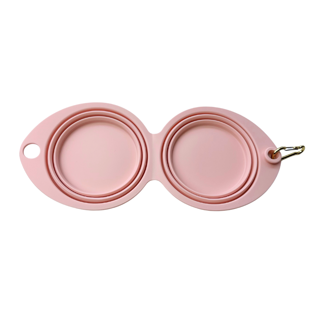 Coco & Pud Collapsible Portable Silicone Travel Double Dog Bowl Light Pink