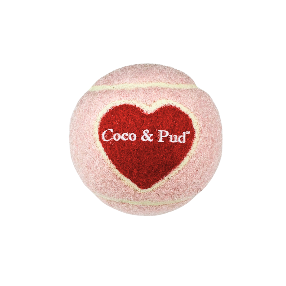 Coco & Pud Dog Tennis Ball - Pink with Red Heart