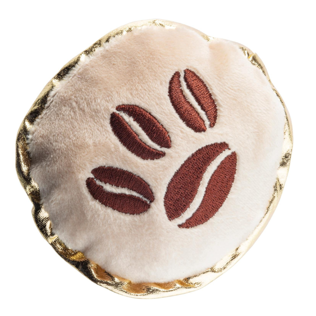 Coco & Pud Expresso Muttini Plush Dog Toy coffee bean embroidery detail - Haute Diggity Dog