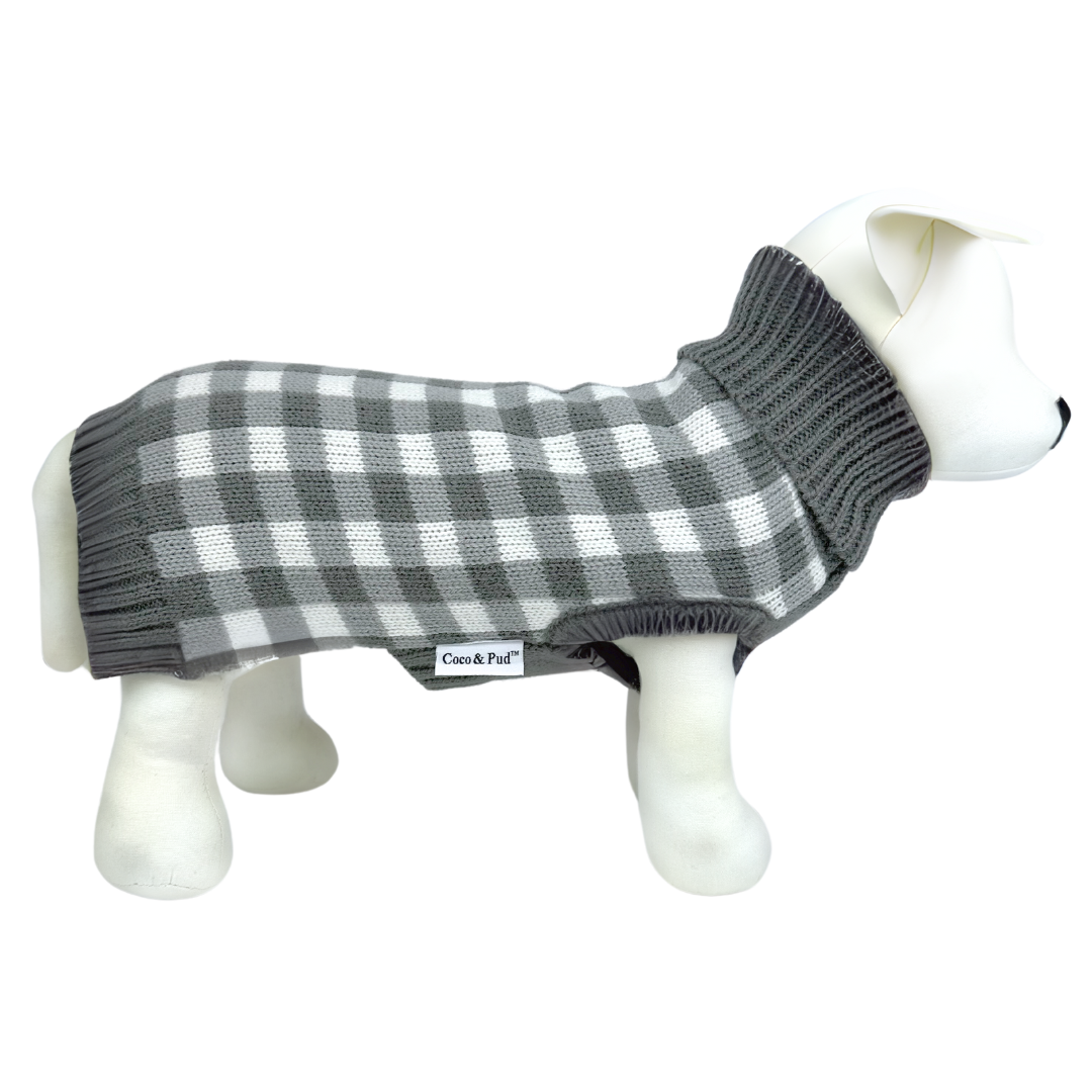 Coco & Pud Gingham Dog Sweater/ Dog Jumper in Grey and White