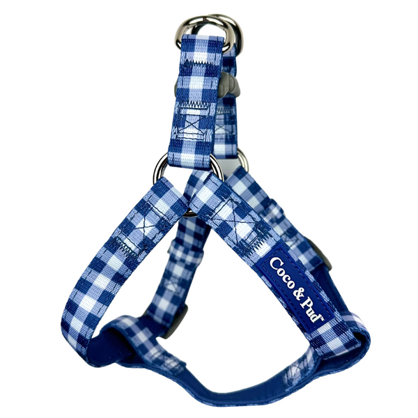 Coco & Pud Gingham French Navy UniClip Lite step-in dog harness