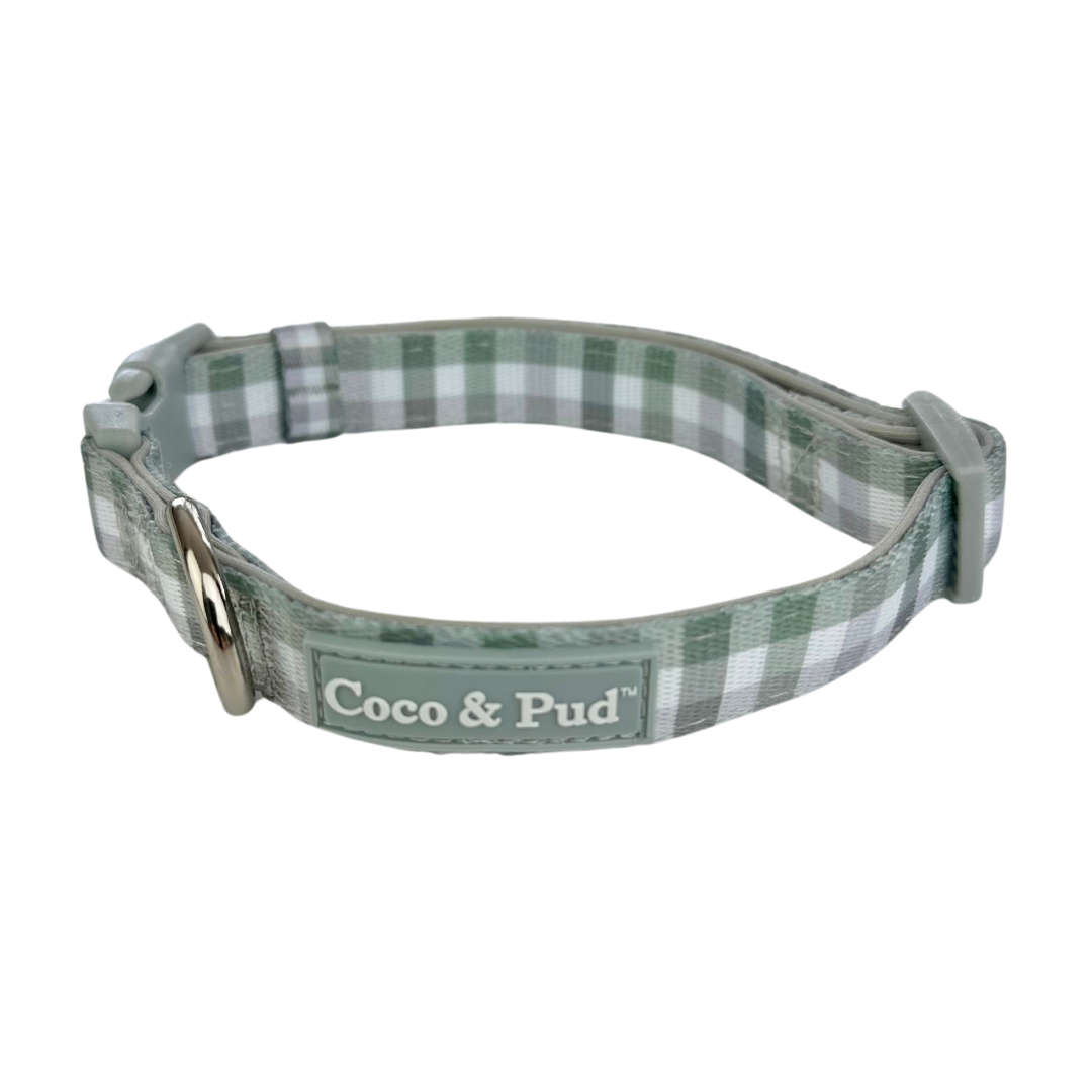 Coco & Pud Gingham Olive Grey Dog Collar