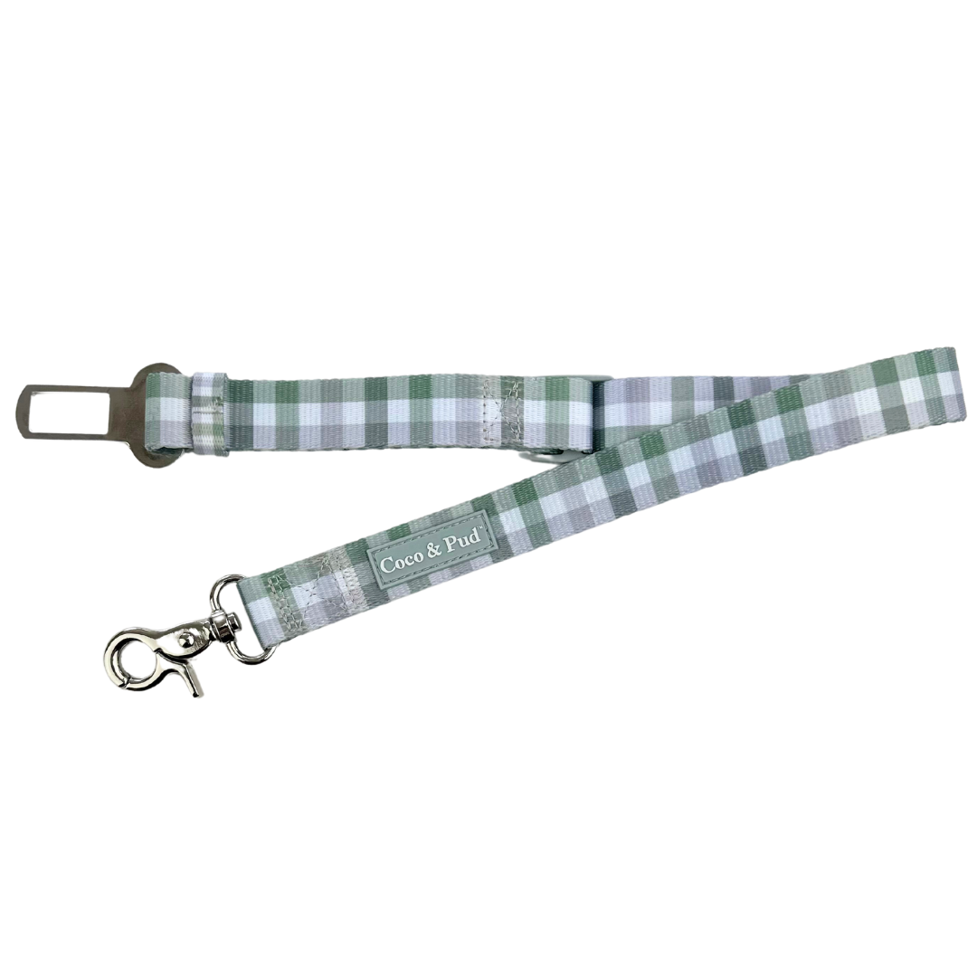 Coco & Pud Gingham Olive Grey Dog Car Seat Belt Restraint