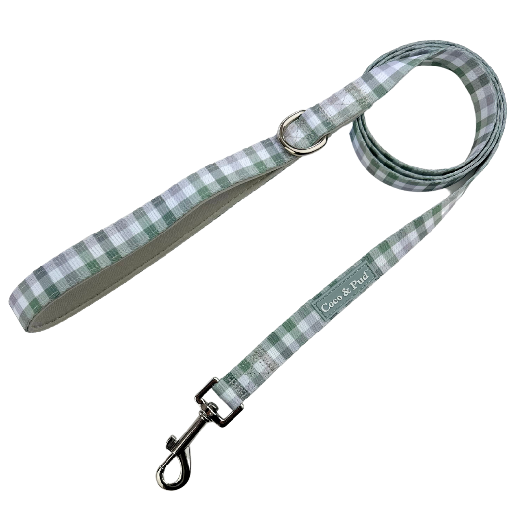 Coco & Pud Gingham Olive Grey Dog lead/ Leash