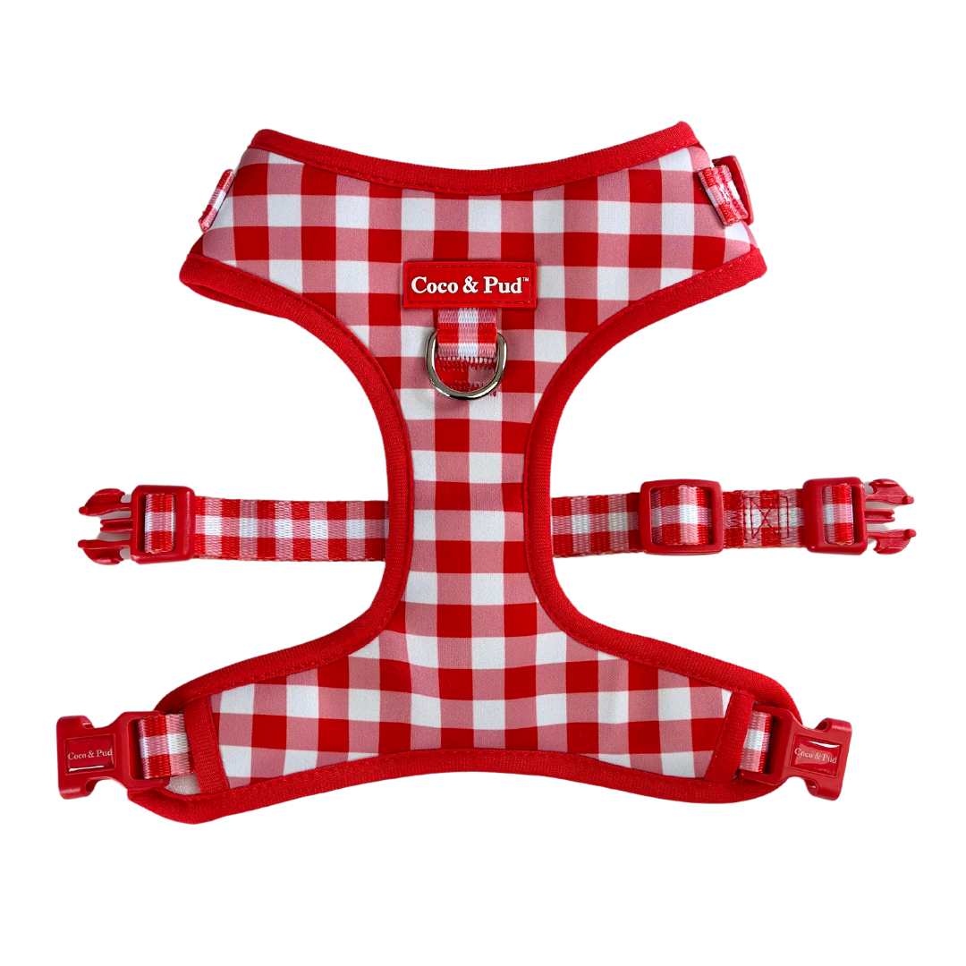 Coco & Pud Gingham Red Adjustable Harness front Australia