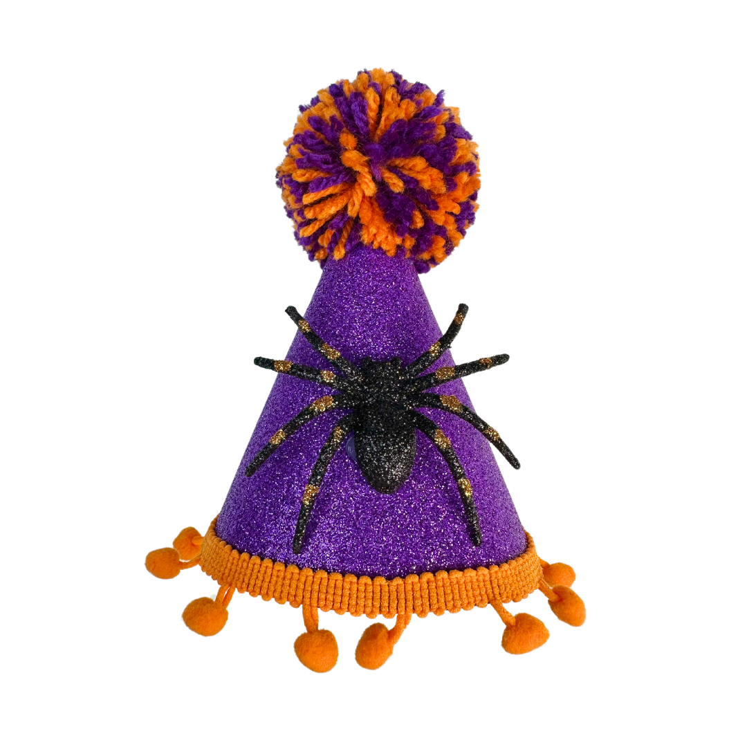 Coco & Pud Halloween Dog Party Hat Purple/Orange Glitter Spider