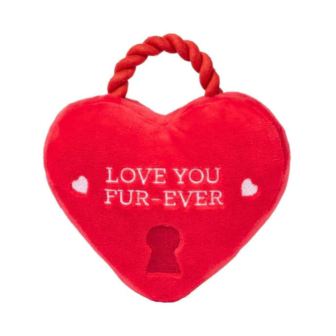 Coco & Pud Love You Fur-ever Red Heart Lock Dog Toy