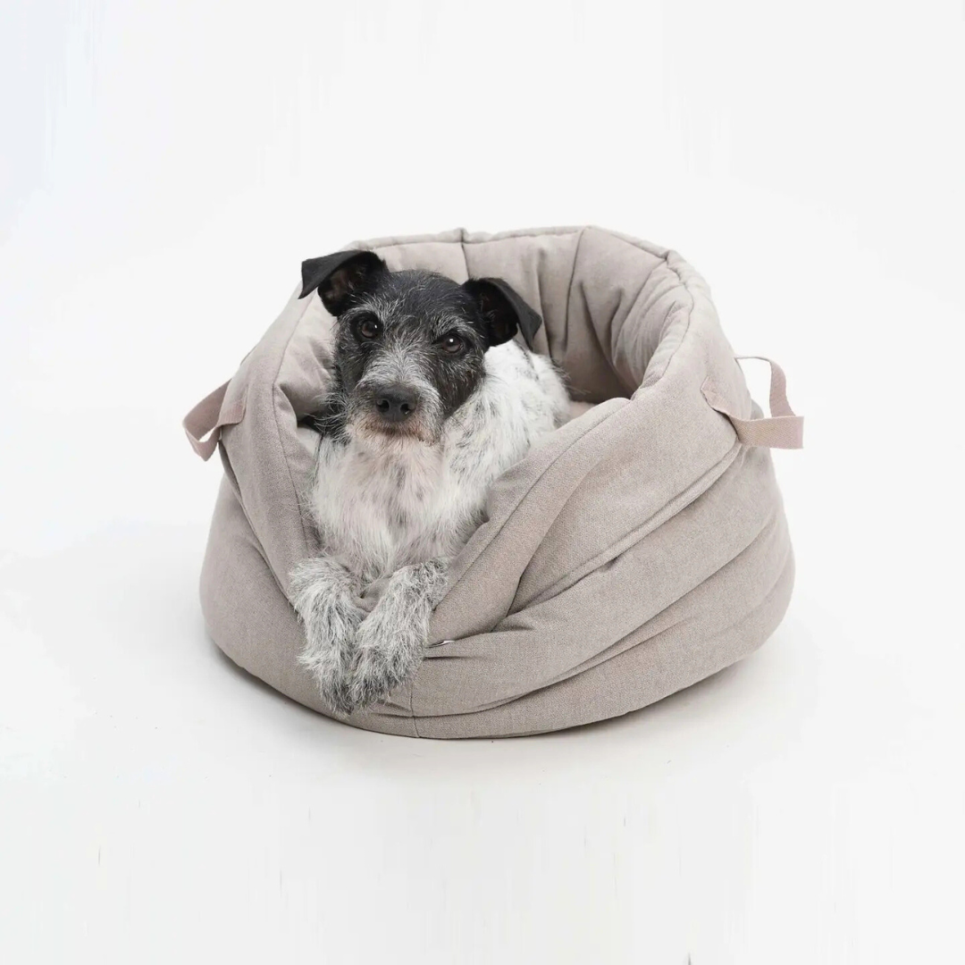 Coco & Pud Monterey Dog/ Puppy Carry Bed with dog inside - Beige