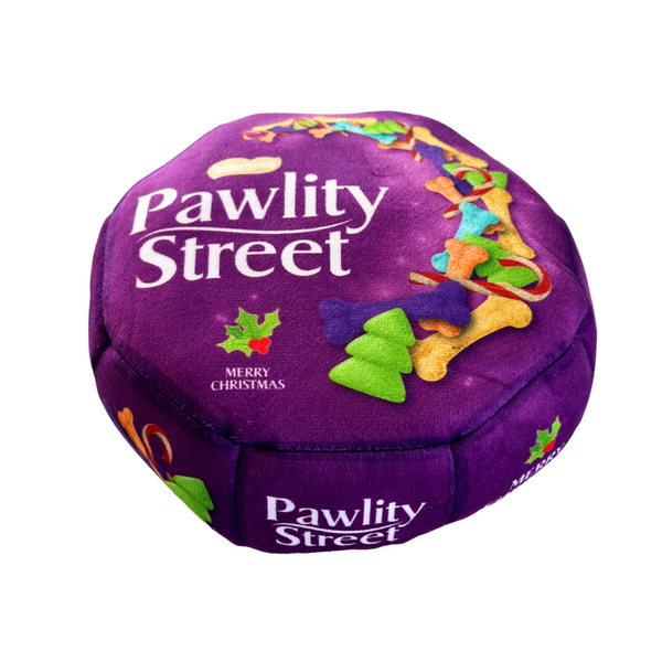 Coco & Pud  Pawlity Street purple box of chocolates Christmas dog toy - Catwalk DOG
