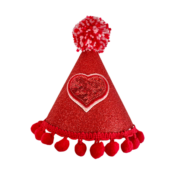 Coco & Pud Red Glitter Heart Pet Party Hat