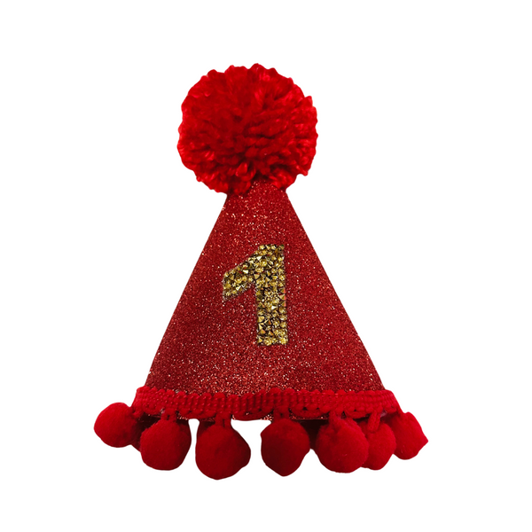 Coco & Pud Red & Gold Number Birthday Dog Party Hat