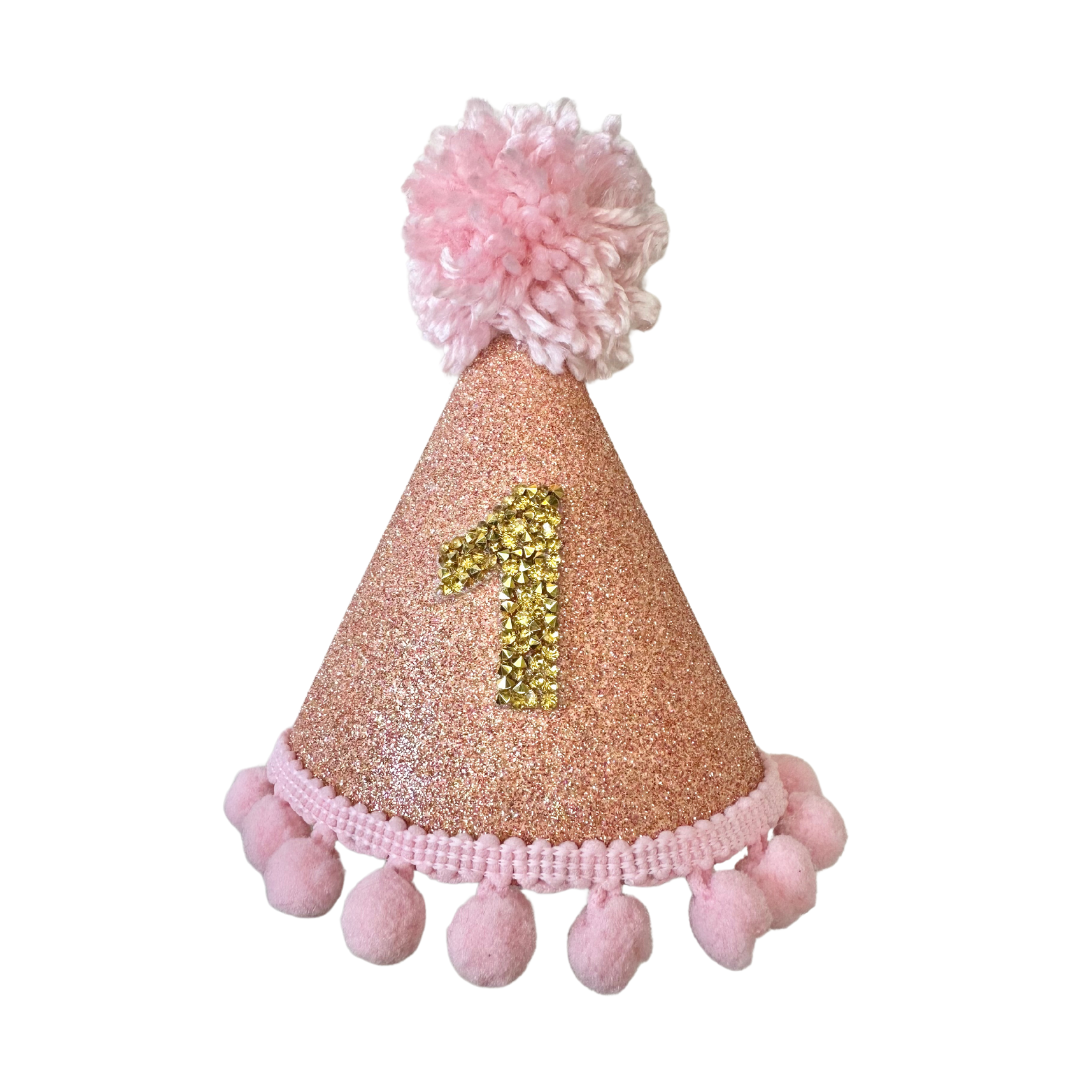 Coco & Pud Rose Gold & Light Pink Gold Number Birthday Dog Party Hat