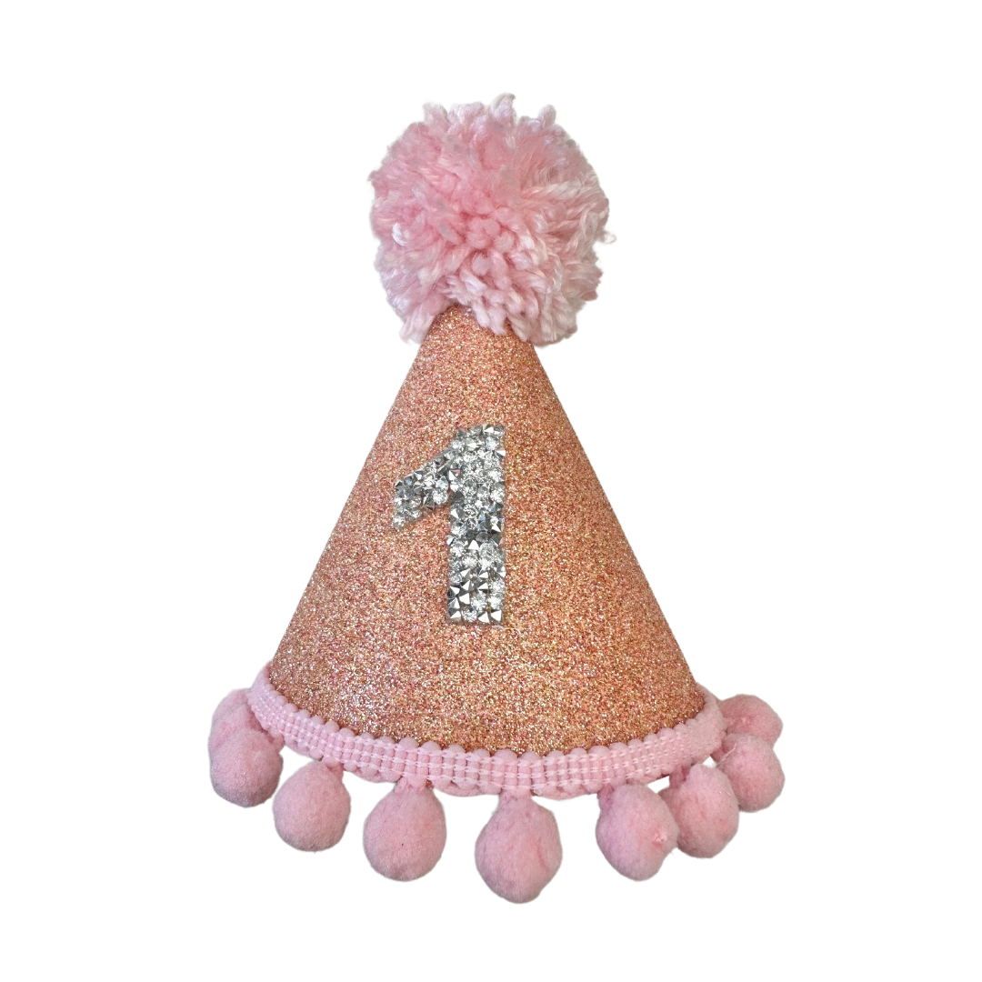 Coco & Pud Rose Gold & Light Pink Silver Number Birthday Dog Party Hat