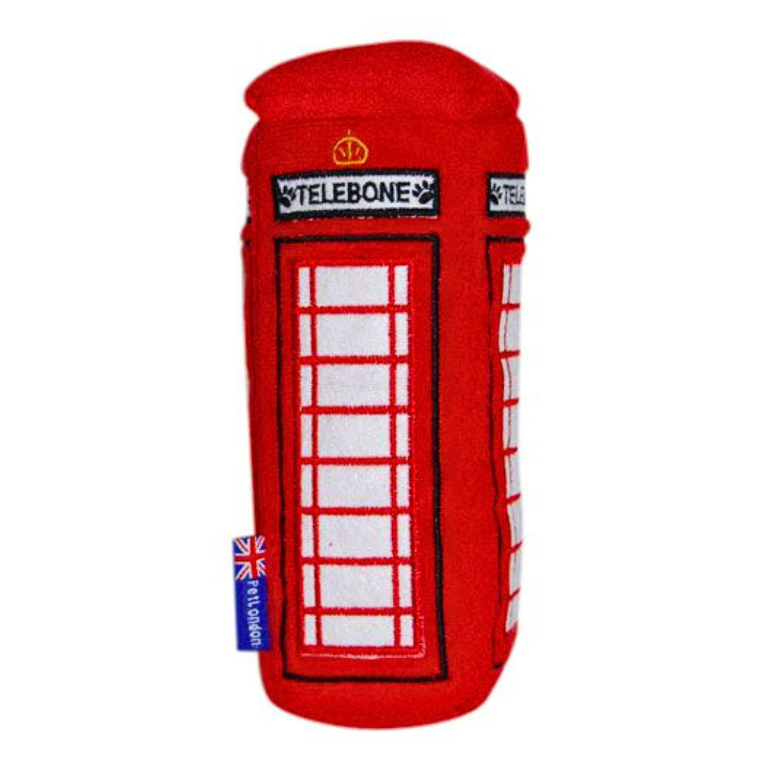 Coco & Pud Telebone British Red Telephone Box plush dog toy with squeaker inside - Pet London