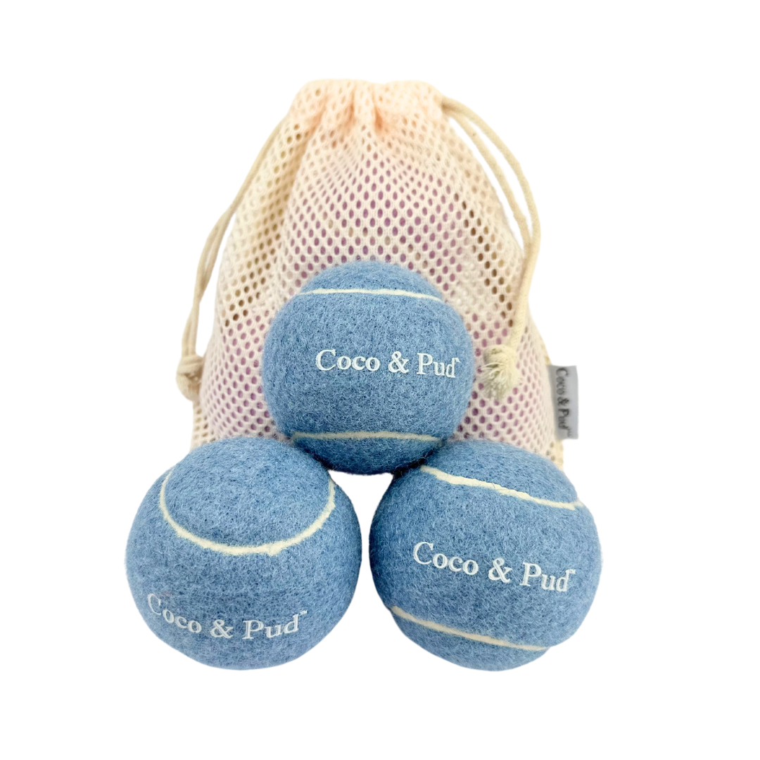 Coco & Pud Dog Tennis Ball - Sky Blue (3 Pack)