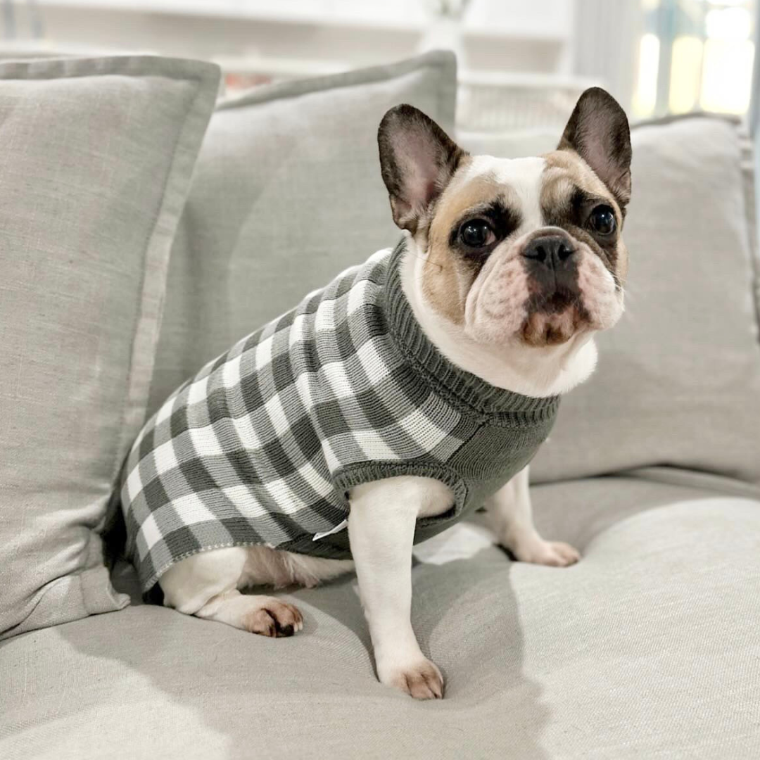 Gingham Dog Sweater/ Dog Jumper - Grey