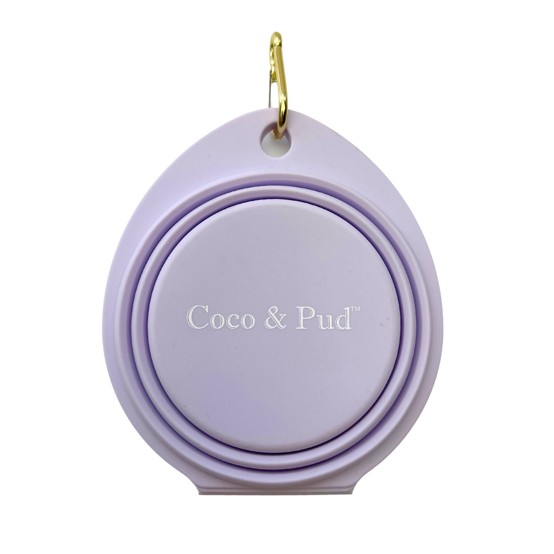 Coco & Pud Collapsible silicone double dog bowl closed - Lilac