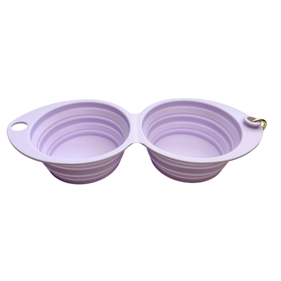 Coco & Pud Collapsible silicone double dog bowl extended and open  - Lilac