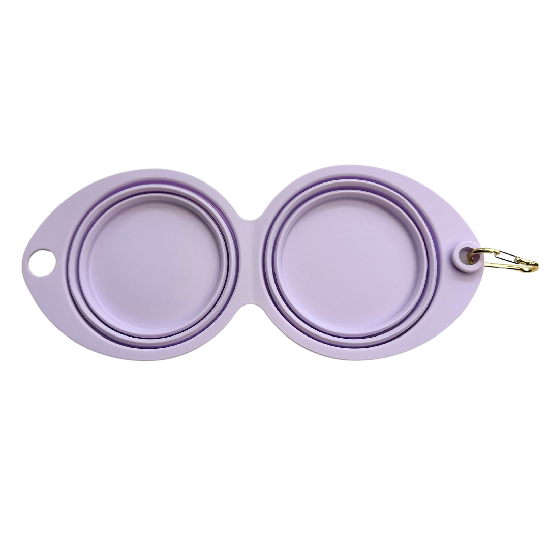 Coco & Pud Collapsible silicone double dog bowl flat and open  - Lilac