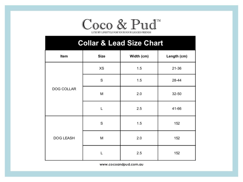 Coco & Pud Dog Collar & Lead Size Chart