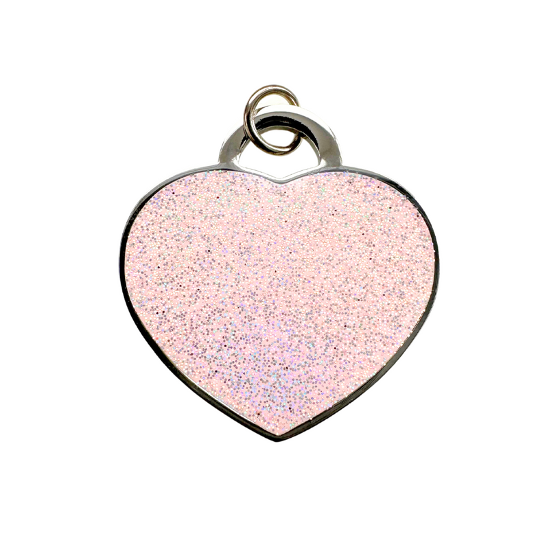 Coco & Pud Crystal Luxe Heart Dog ID Tag - Rose Pink/ Silver