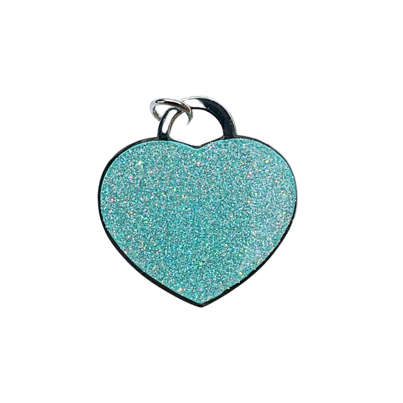 Coco & Pud Crystal Luxe Heart Puppy ID Tag - Silver/ Aqua metallic