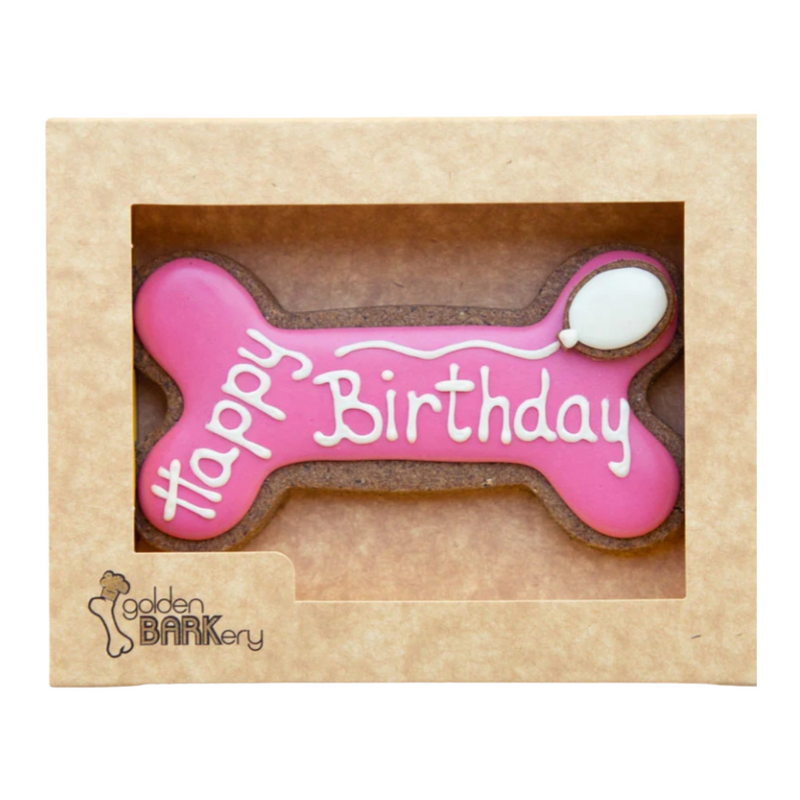 Coco & Pud Golden Barkery Dog Biscuits - Happy Birthday Dog Bone Pink